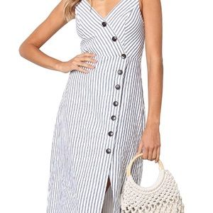 Grey/White striped Maxi Dress